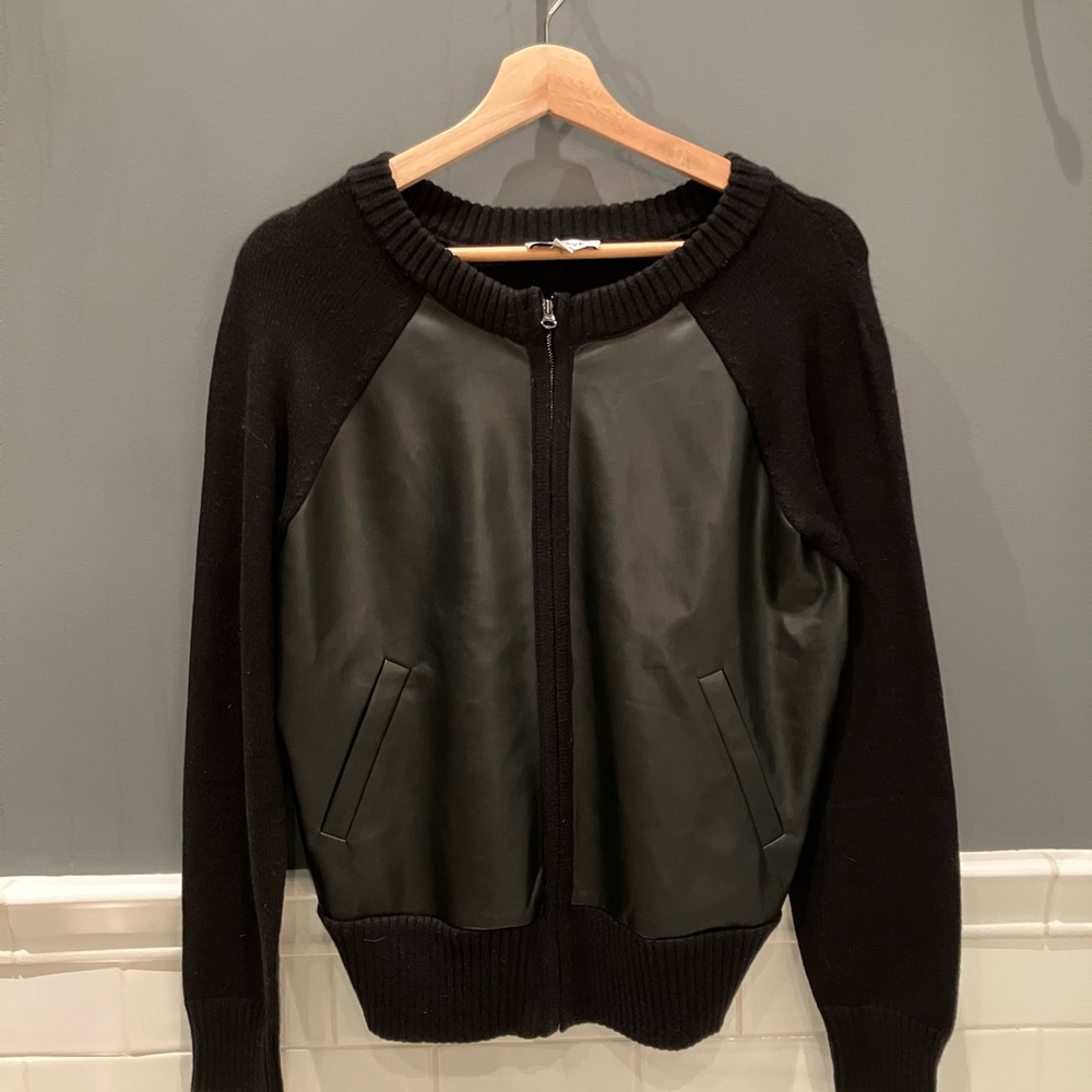 Evereve Black and Leather Zip-Up Jacket